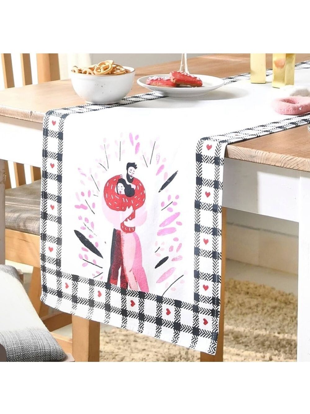 Farmhouse Table Runner for Home Décor, 100% Cotton Red Table Runner with Tassels